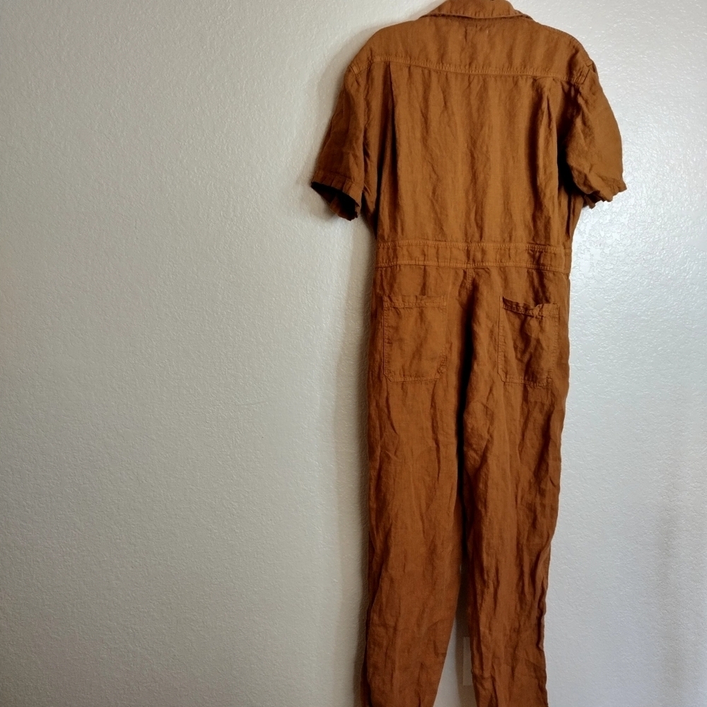 Casual Linen-Blend Utility Jumpsuit - Brown - Picture 7 of 11